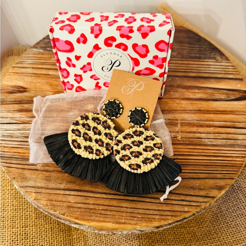 Plunder Retired Hansen Leopard Print Earrings Raffia Material